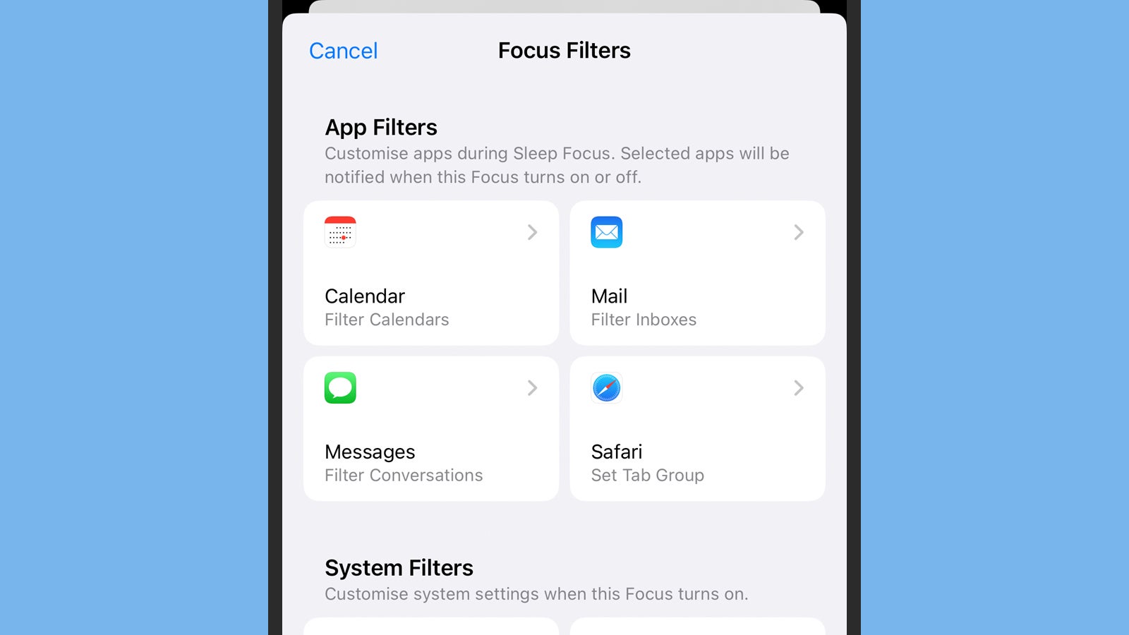 Filters have been added to Focus mode. (Screenshot: iOS)