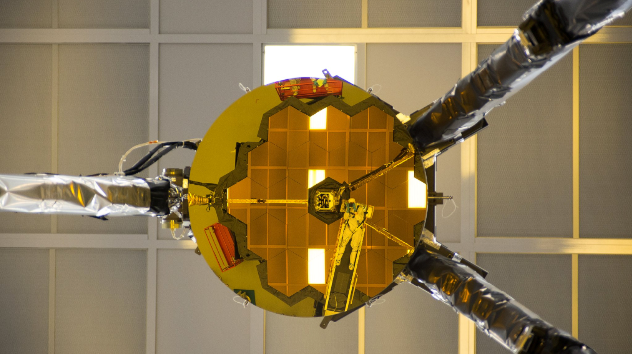 A view of Webb's secondary mirror, captured during the telescope's cryogenic testing.  (Photo: Ball Aerospace)