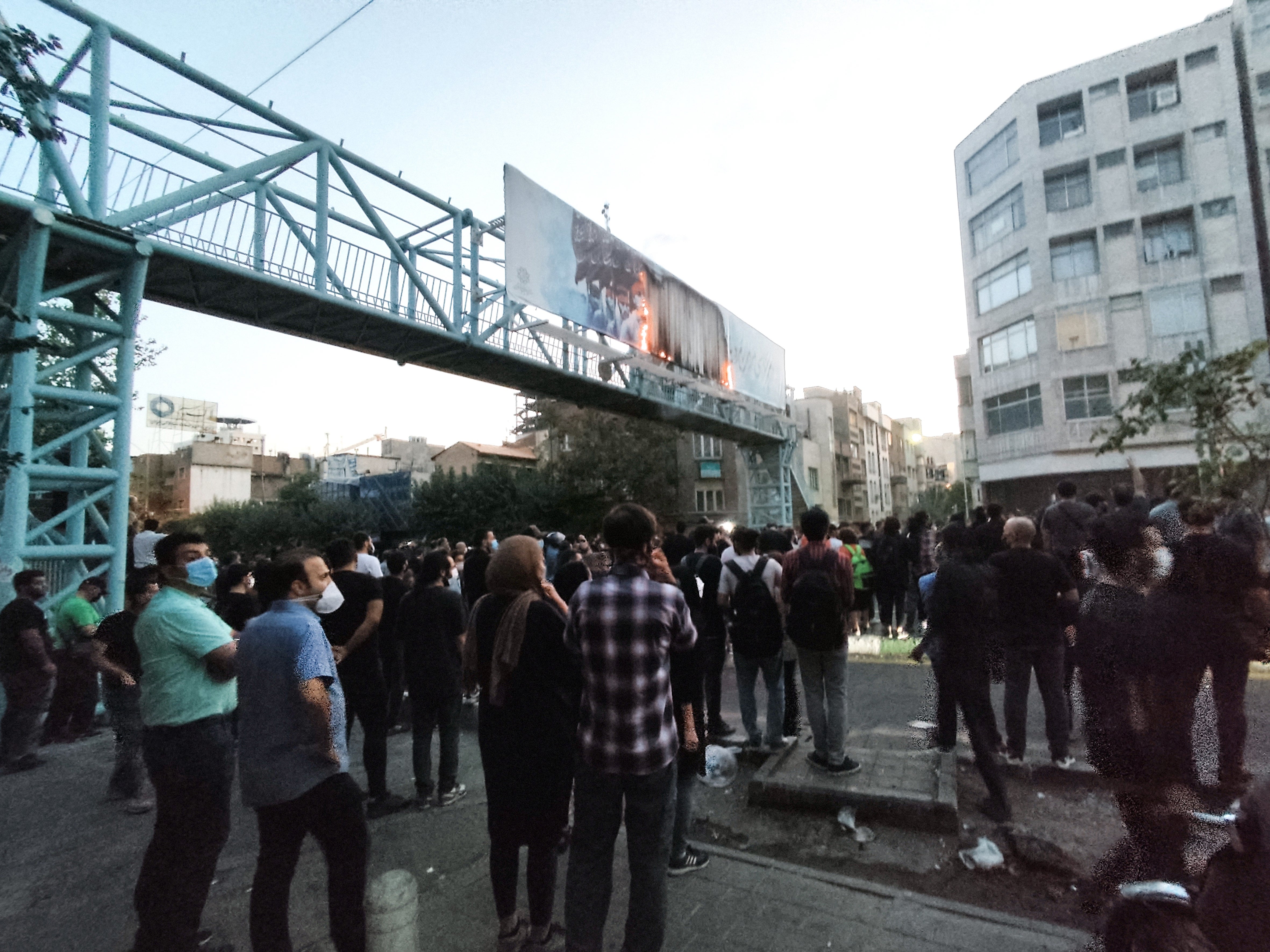 Dozens of people stage a demonstration to protest the death of a  22-year-old woman under custody in Tehran Iran on September 21, 2022. (Photo: Stringer/Anadolu Agency, Getty Images)