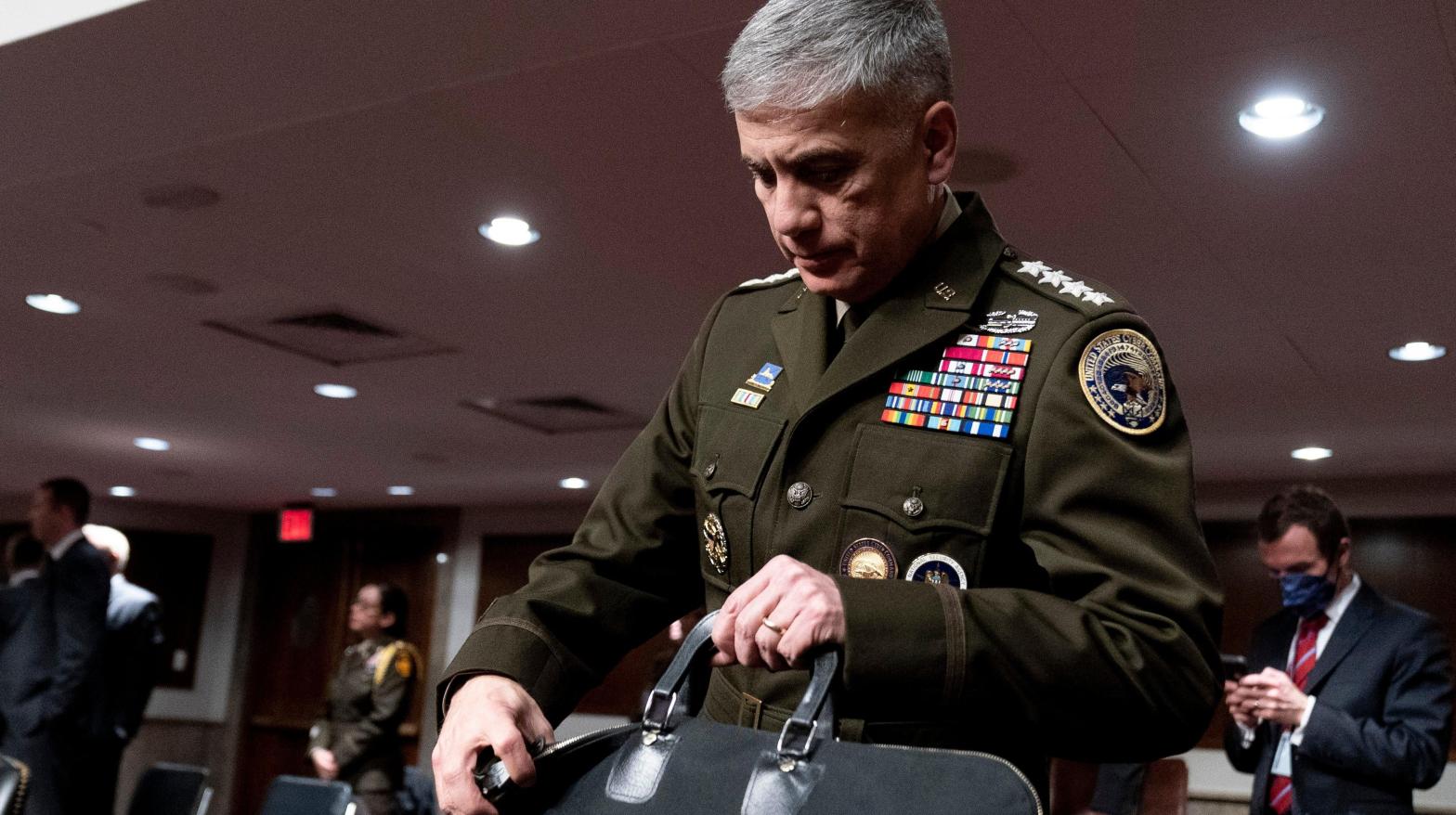 U.S. Cyber Command head, National Security Agency Director and Central Security Service Chief Gen. Paul Nakasone arrives for a Senate Armed Services hearing on Capitol Hill in Washington, Tuesday, April 5, 2022. (Photo: Andrew Harnik, AP)