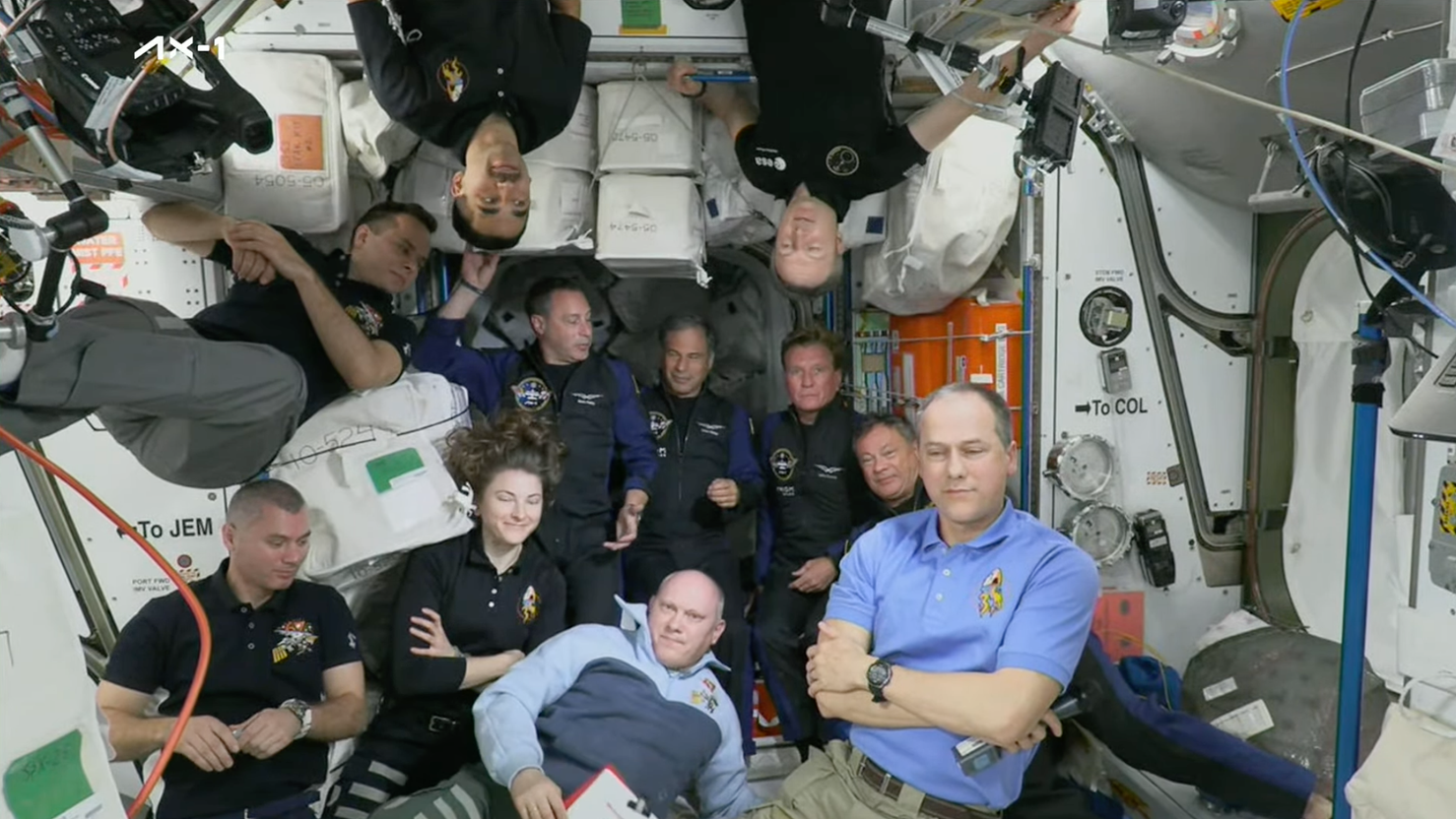 The Ax-1 crew with Expedition 67 crew members aboard the ISS. (Photo: Axiom Space)