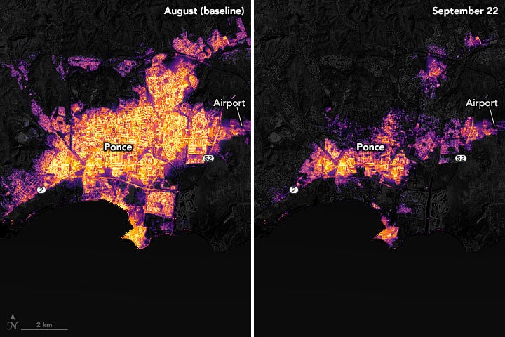 Ponce, Puerto Rico before and after Hurricane Fiona.  (Image: NASA, Fair Use)