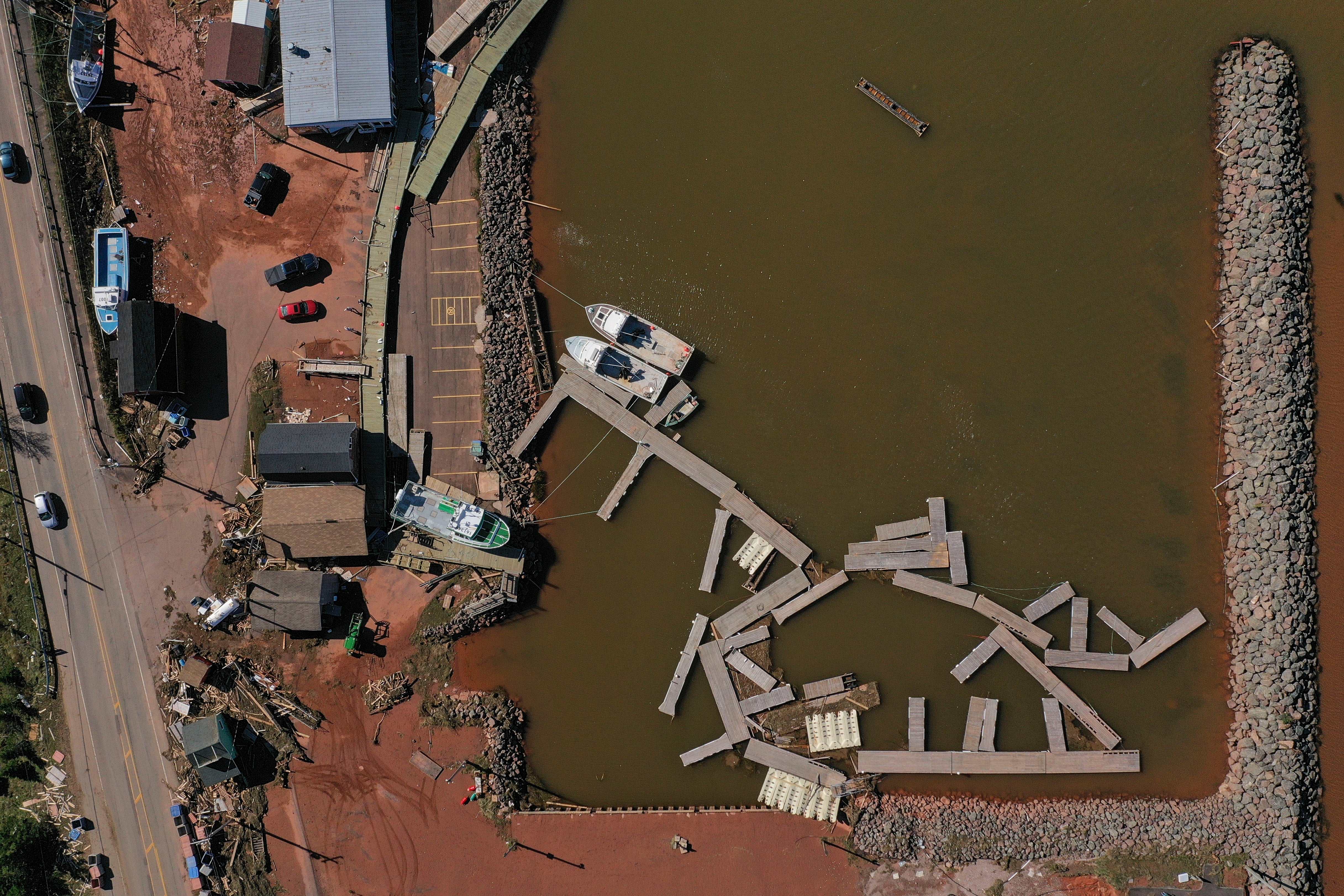 Aerial view of damage to the Stanley Bridge Marina in Prince Edward Island on Sunday, September 25. (Photo: Drew Angerer,   (Getty Images))