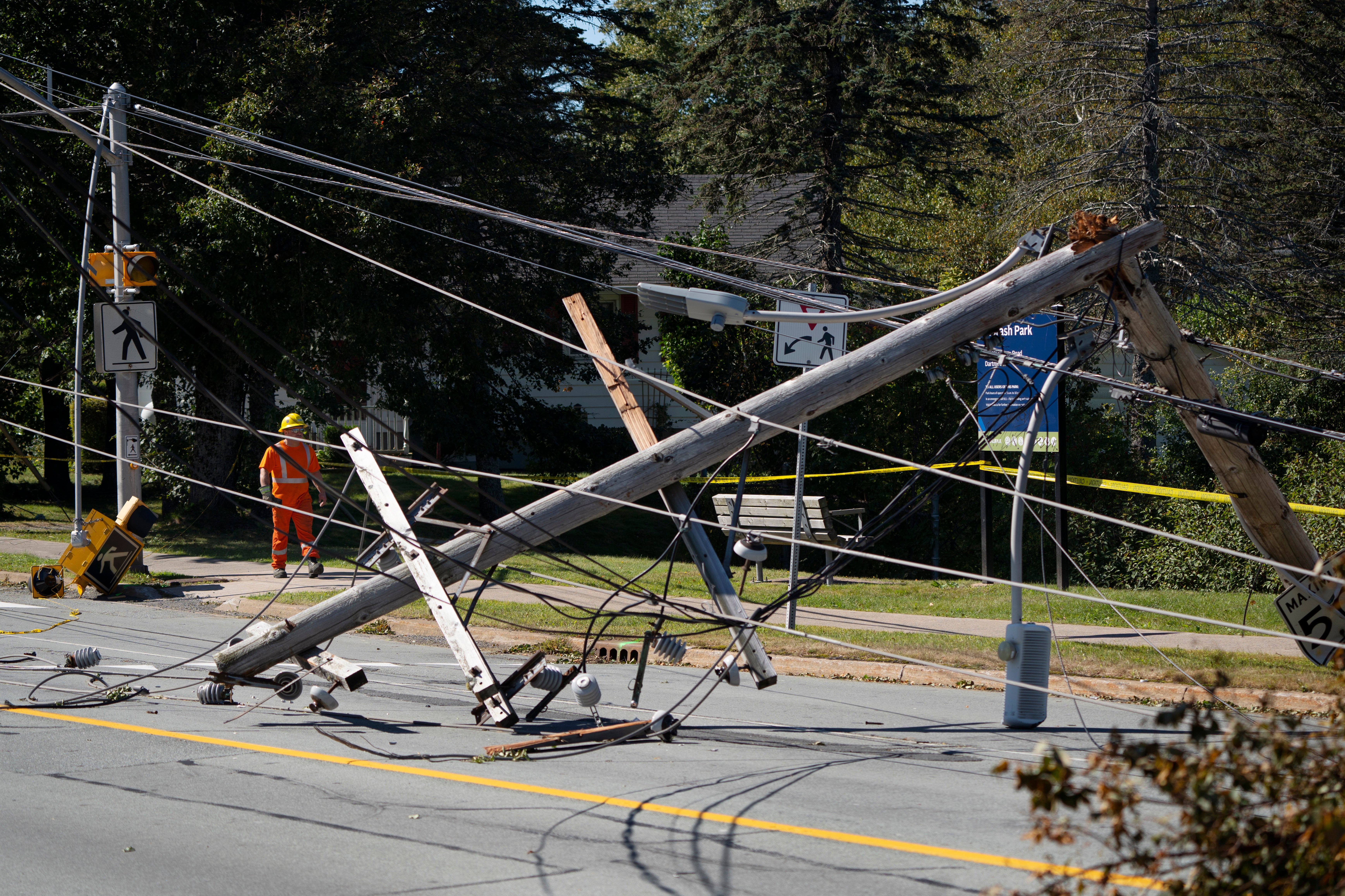 Downed power lines in Dartmouth, Nova Scotia.  (Photo: Darren Calabrese/The Canadian Press, AP)