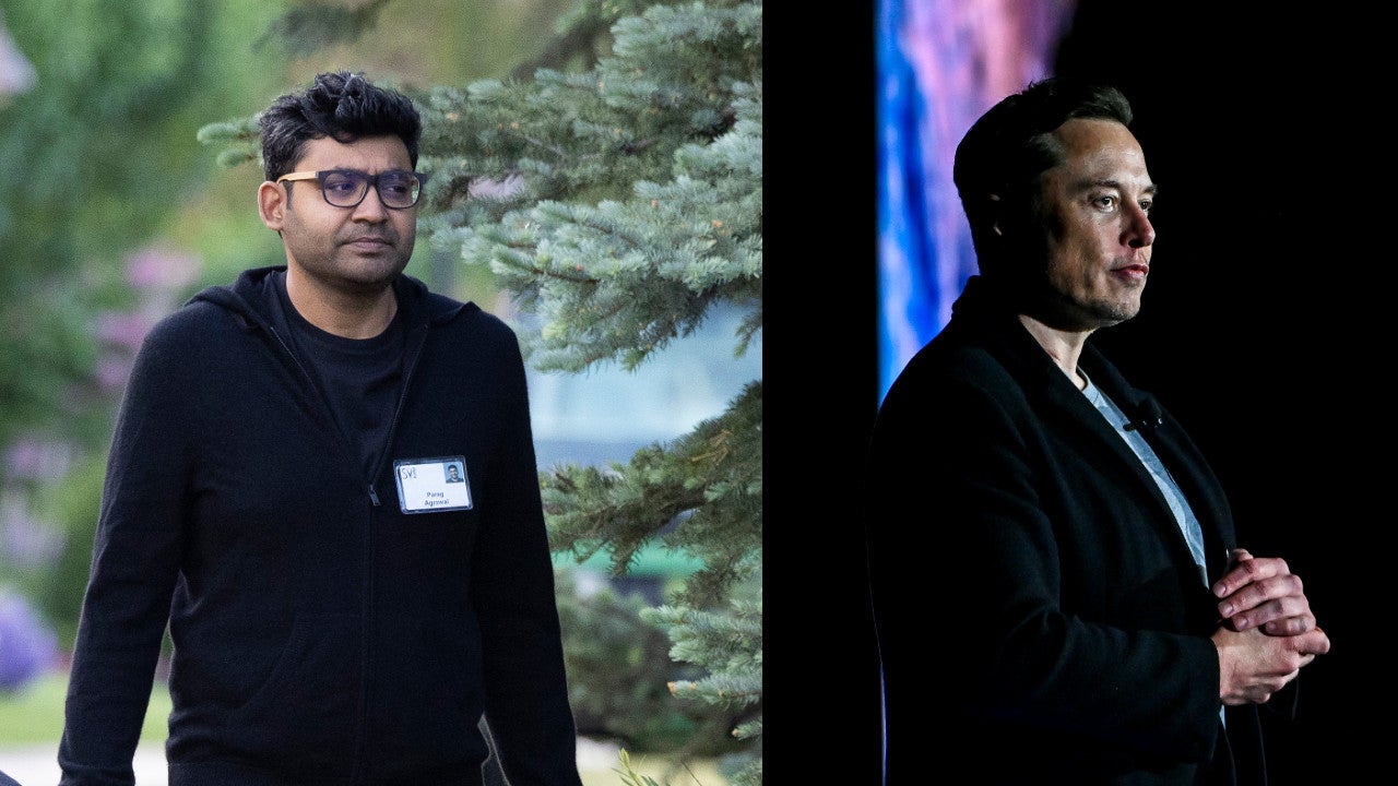 Twitter CEO Parag Agrawal (left) and Elon Musk (Photo: Kevin Dietsch, Getty Images)