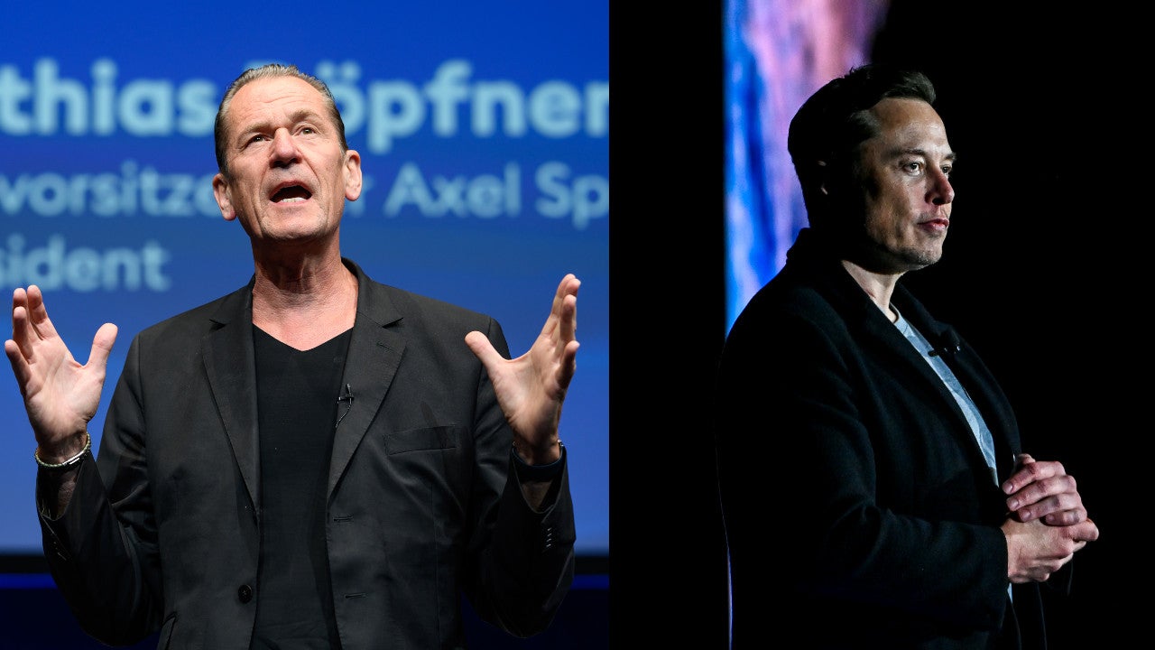 Mathias Döpfner, CEO of Axel Springer media group (left) and Elon Musk (Photo: Bernd von Jutrczenka, Getty Images)