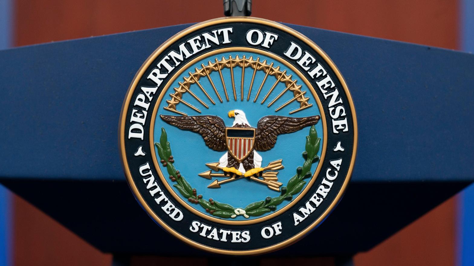The seal of the Department of Defence is seen on a podium ahead of a media briefing at the Pentagon, Tuesday, Sept. 27, 2022, in Washington. (Photo: Alex Brandon, AP)