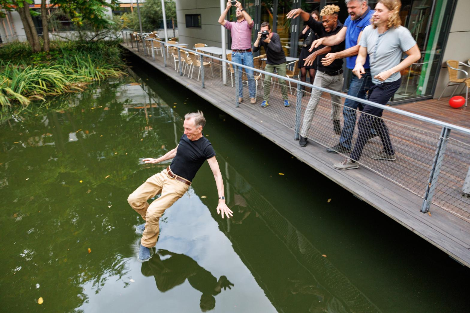 Nobel Laureate Svante Pääbo was thrown into a pool of water today for his accomplishment. (Photo: Jens Schlueter/Getty Images, Getty Images)