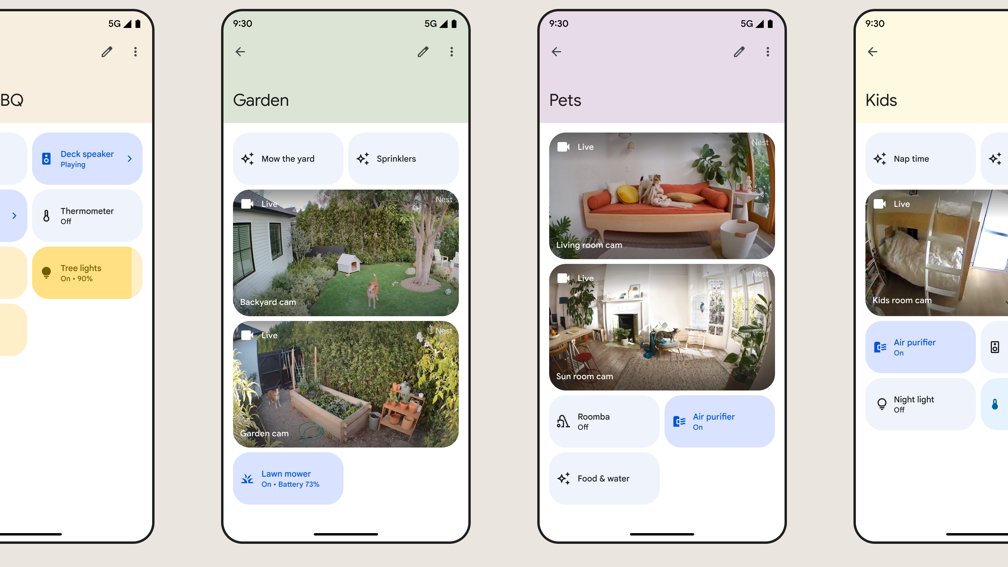 A look at the different ways you can customise Spaces in the new Google Home app.  (Image: Google)