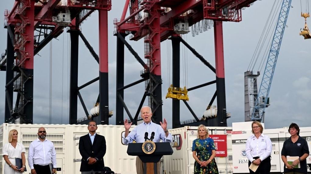 US President Joe Biden delivers remarks in the aftermath of Hurricane Fiona at the Port of Ponce in Ponce, Puerto Rico, on October 3, 2022. (Photo: SAUL LOEB/AFP, Getty Images)