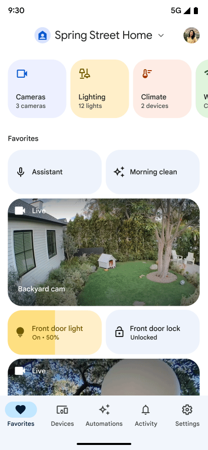 A look at how Favourites will be laid out in the new Google Home app revamp.  (Screenshot: Google)