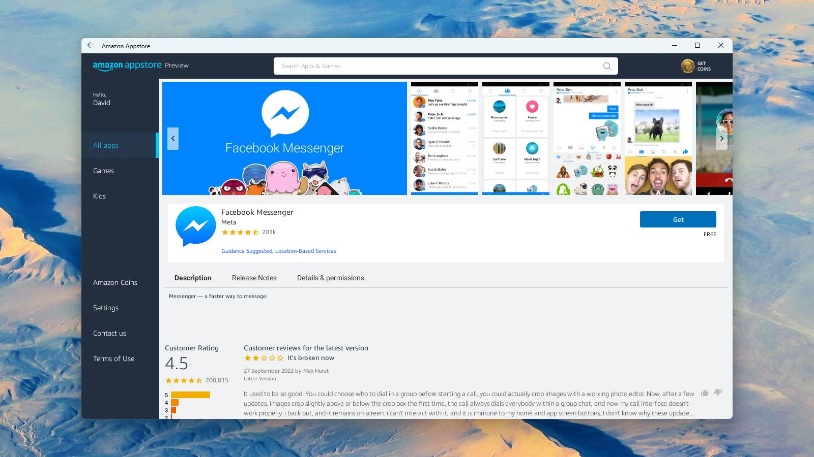 Facebook Messenger is one of the apps available. (Screenshot: Windows)