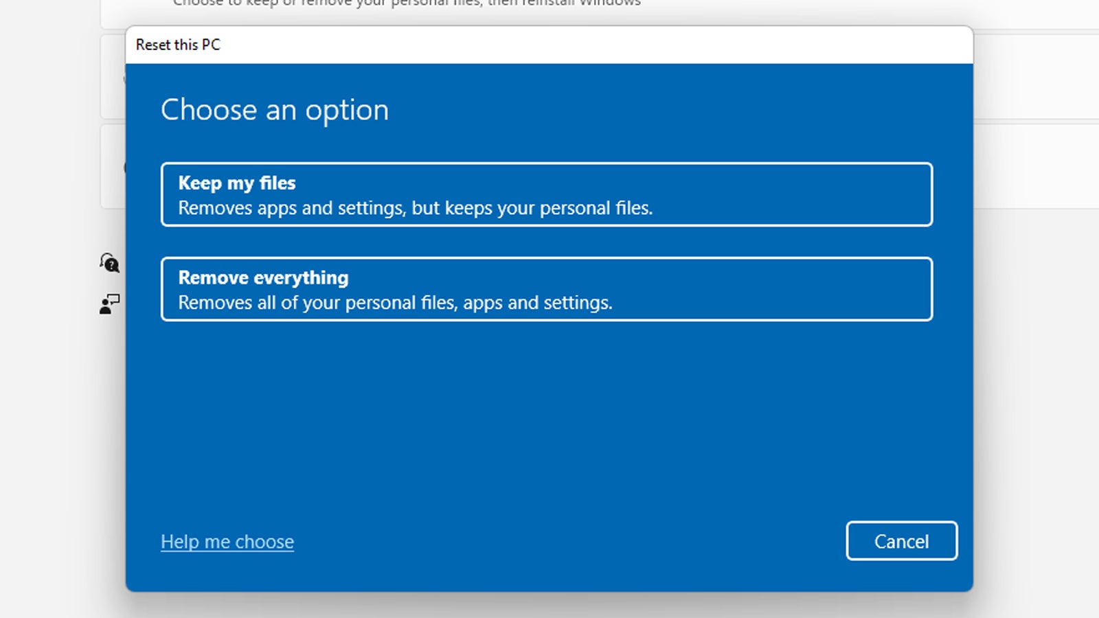 A full reset can solve a wealth of problems. (Screenshot: Windows)