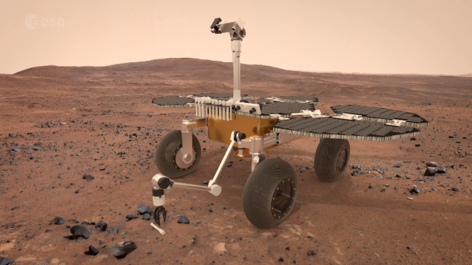 An illustration of the Mars Sample Fetch Rover on the surface of the Red Planet. (Illustration: Airbus)