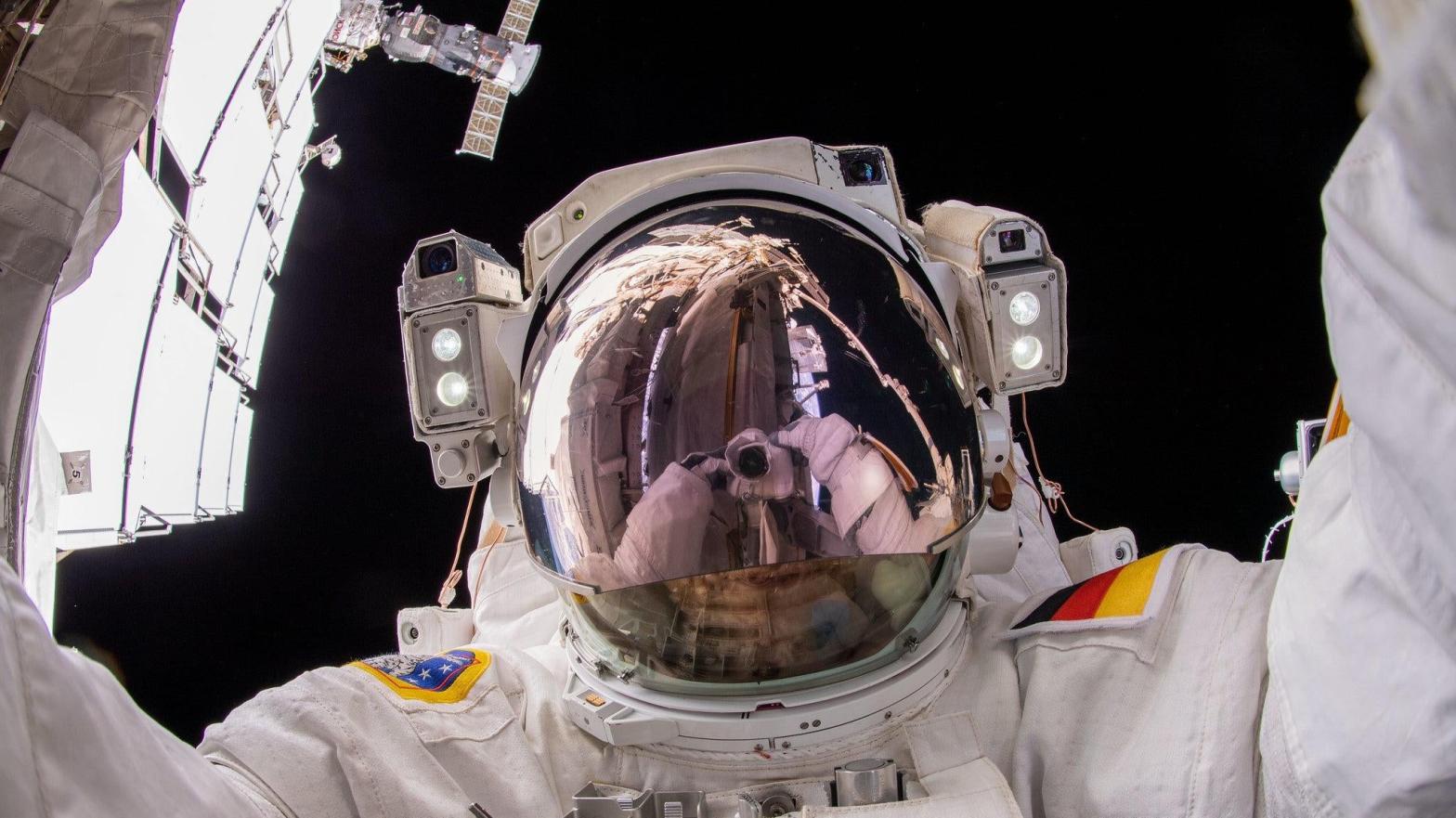 ESA astronaut Matthias Maurer took this space selfie during a spacewalk outside the ISS in March. (Photo: NASA)