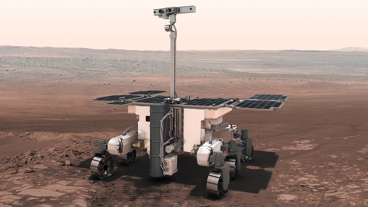 Artistic conception of the ExoMars rover on Mars. (Image: ESA)