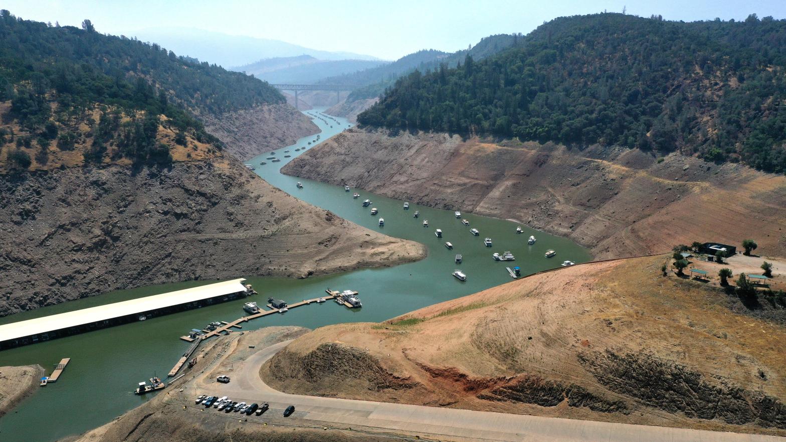 Low water levels at Lime Saddle Marina at Lake Oroville on July 22, 2021 in Paradise, California. (Photo: Justin Sullivan, Getty Images)