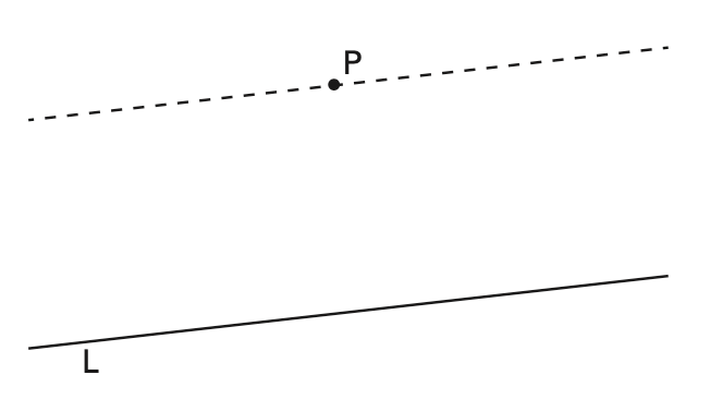 Euclid's fifth postulate – the dotted line is the unique line parallel to the line L (Illustration: Junaid Mubeen)