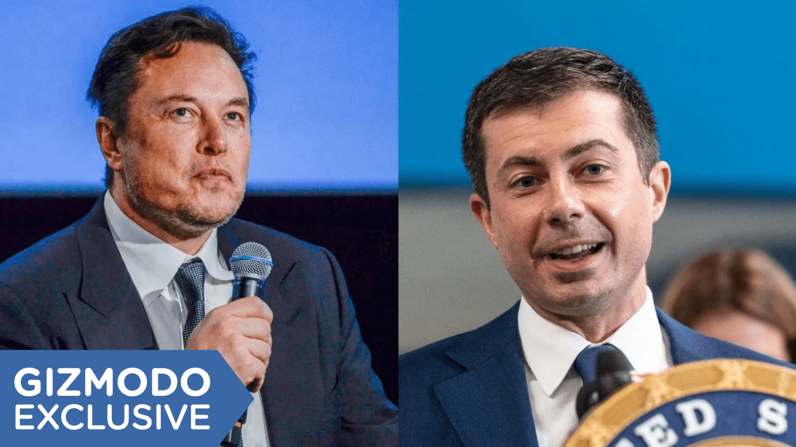 Elon Musk (L) and Pete Buttigieg don't see eye to eye on the future of high-speed transit. (Image: Getty Images / Shutterstock / Gizmodo)