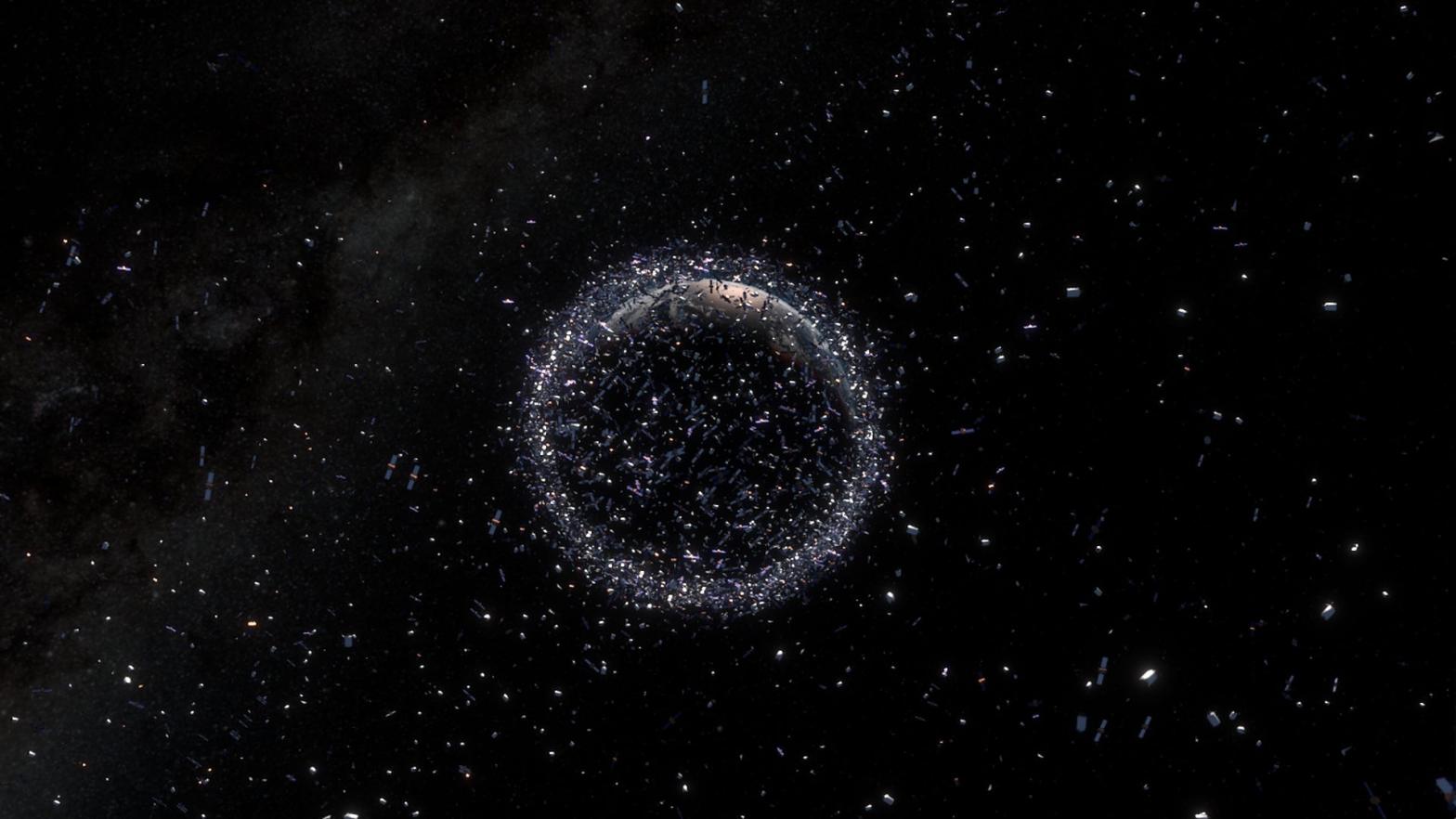 Conceptual image of space debris around Earth, not to scale.  (Image: ESA/ID&Sense/ONiRiXEL, CC BY-SA 3.0 IGO, Fair Use)