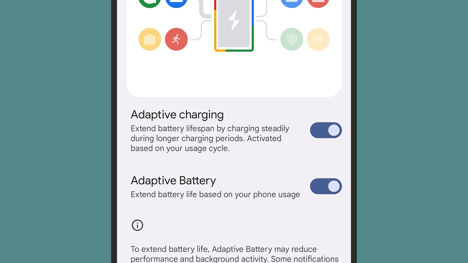 A single toggle switch controls adaptive charging on Android. (Screenshot: Android)