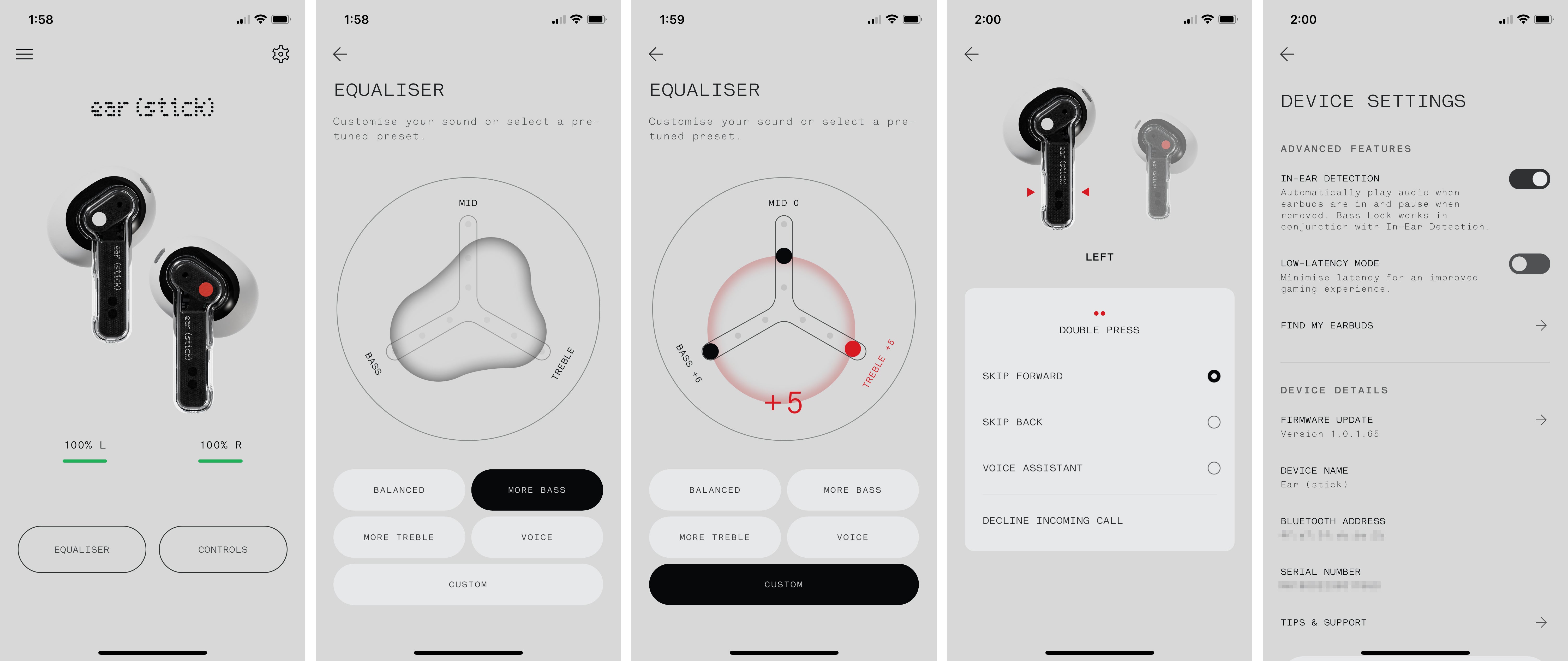 The Nothing X app allows the sound and functionality of the Ear (stick) to be customised in a limited fashion. (Screenshot: Andrew Liszewski | Gizmodo)