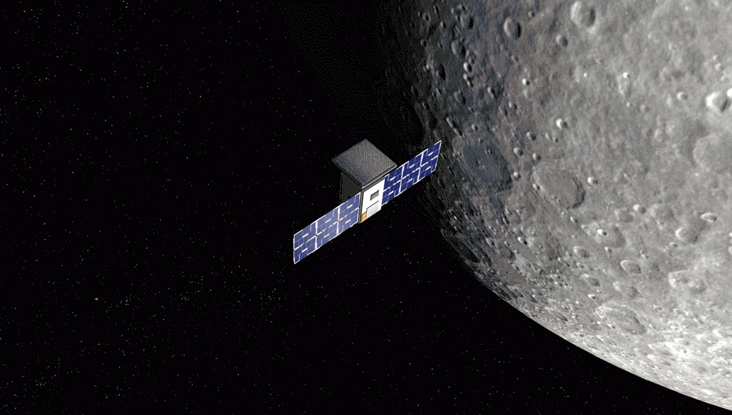 Artistic depiction of CAPSTONE in lunar orbit.  (Gif: NASA/Daniel Rutter)