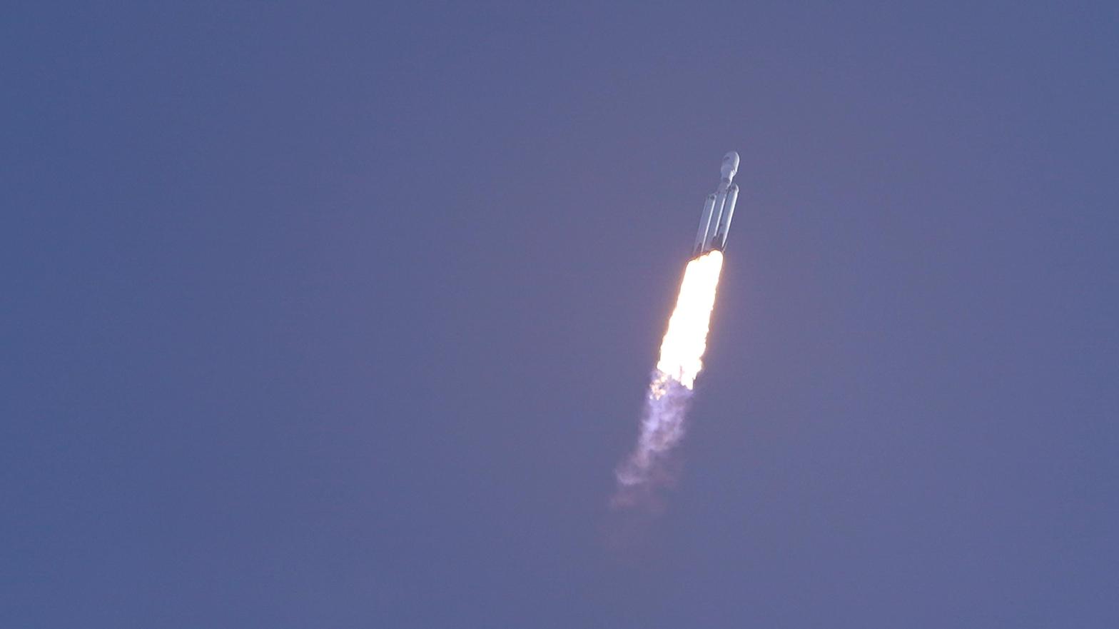 The Falcon Heavy during launch from Kennedy Space Centre, Florida, on November 1, 2022. (Photo: John Raoux, AP)