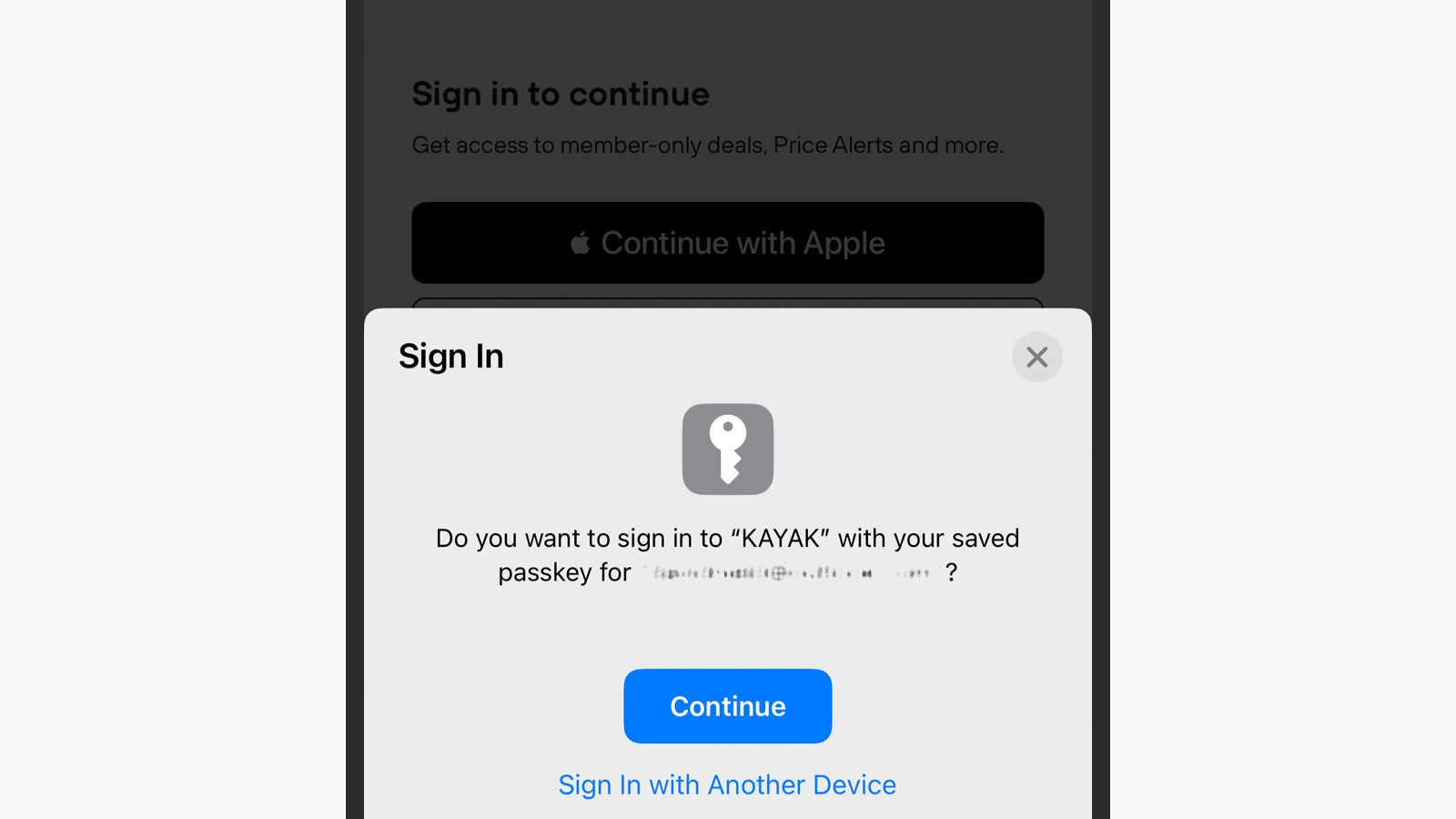 Kayak is one app that already offers passkey support. (Screenshot: Kayak)