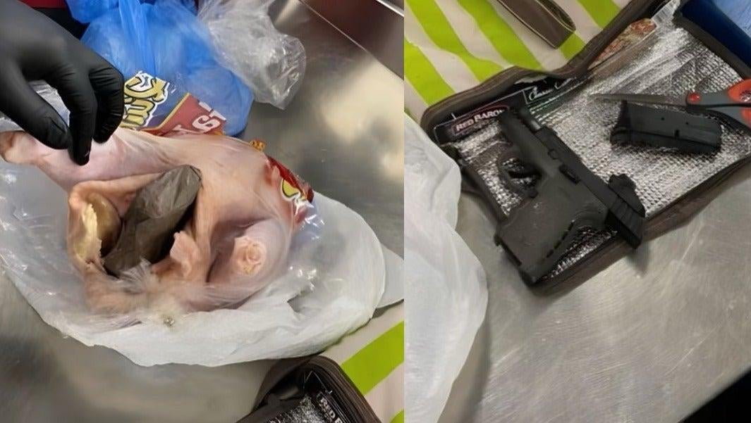 The TSA discovered a person who hid a wrapped handgun inside a chicken at a Florida airport. (Screenshot: TSA Instagram)