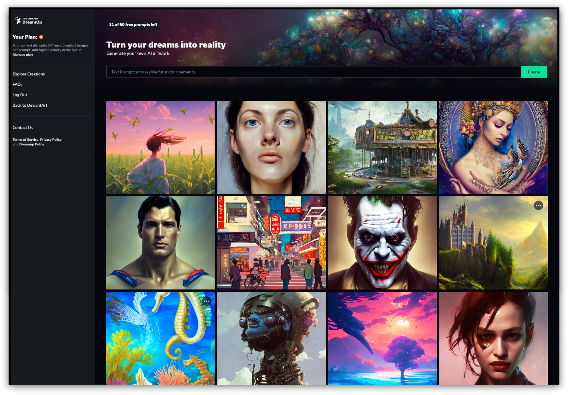 What the DreamUp app will look on the main page. (Image: DeviantArt)