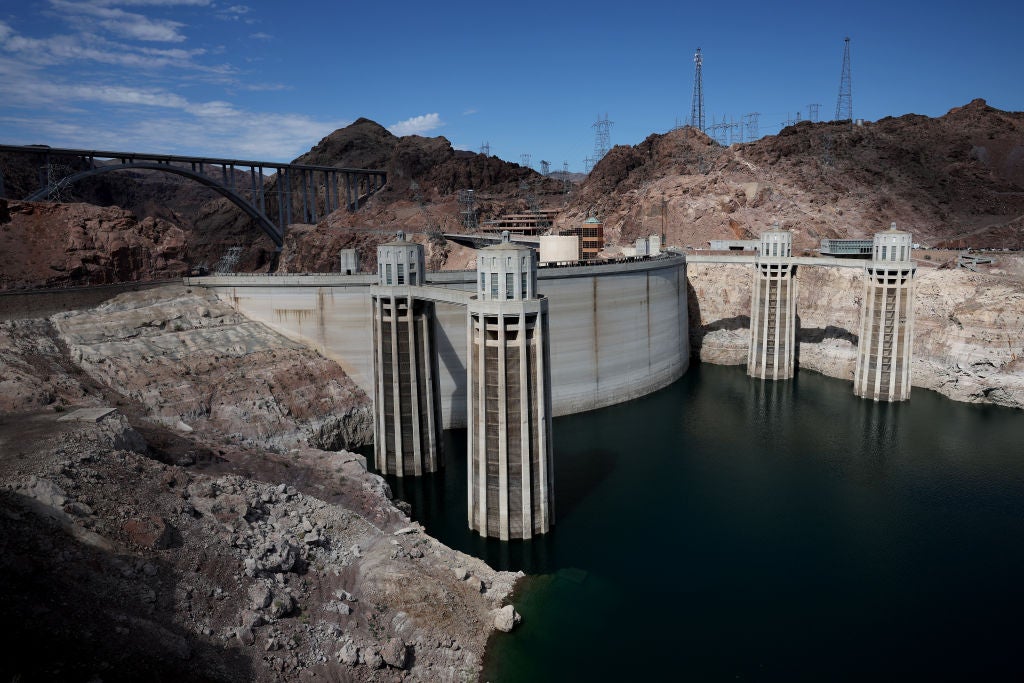 A view of water intake towers at the Hoover Dam on August 19, 2022 in Lake Mead National Recreation Area, Arizona. (Photo: Justin Sullivan, Getty Images)