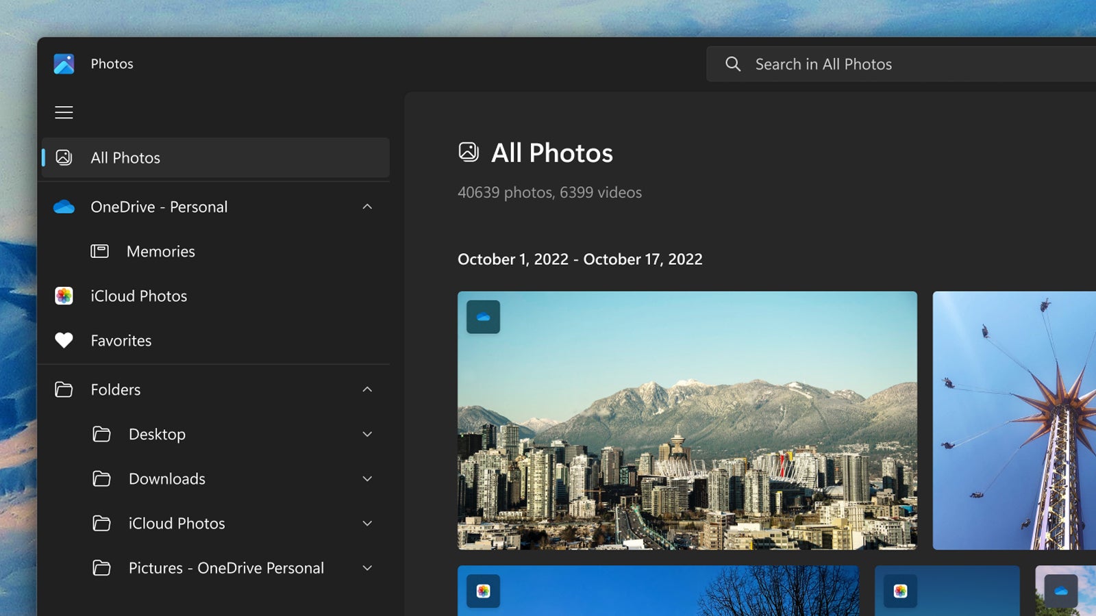 Microsoft Photos now includes an iCloud Photos section. (Screenshot: Microsoft Photos)
