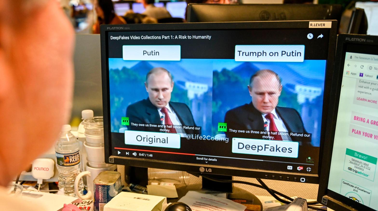 A video of Vladimir Putin that has been deepfaked with Donald Trump's likeness.