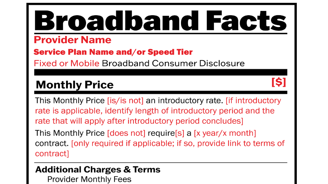 New broadband labels break down prices and hidden fees.  (Screenshot: FCC)