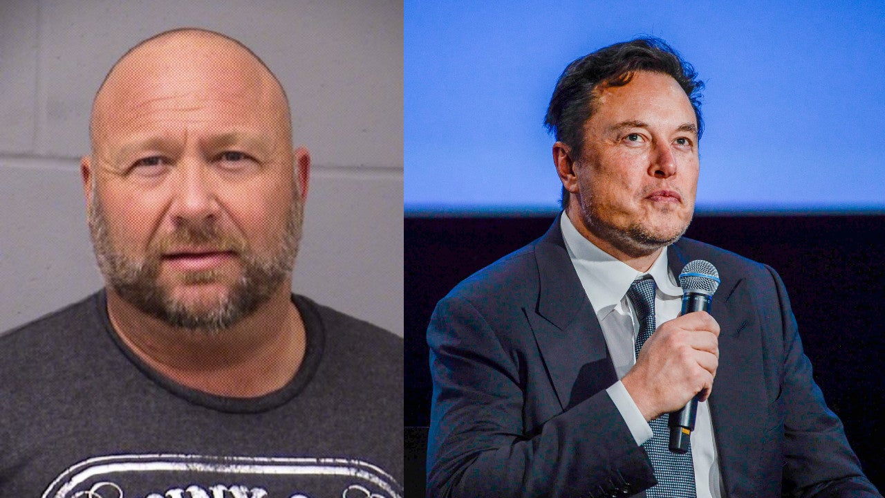 Alex Jones after his arrest on charges of DWI on March 10, 2020 in Travis County, Texas (left) and billionaire Elon Musk in Stavanger, Norway on August 29, 2022. (right) (Image: Travis County Sheriff’s Office / Carina Johansen, Getty Images)