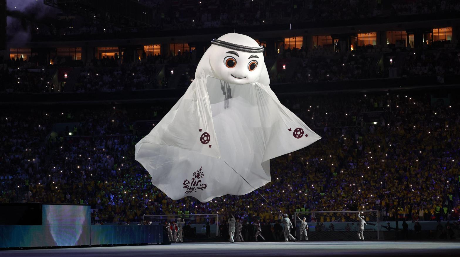 The Qatar 2022 mascot La'eeb performs during the opening ceremony ahead of the Qatar 2022 World Cup (Photo: KARIM JAAFAR / AFP, Getty Images)