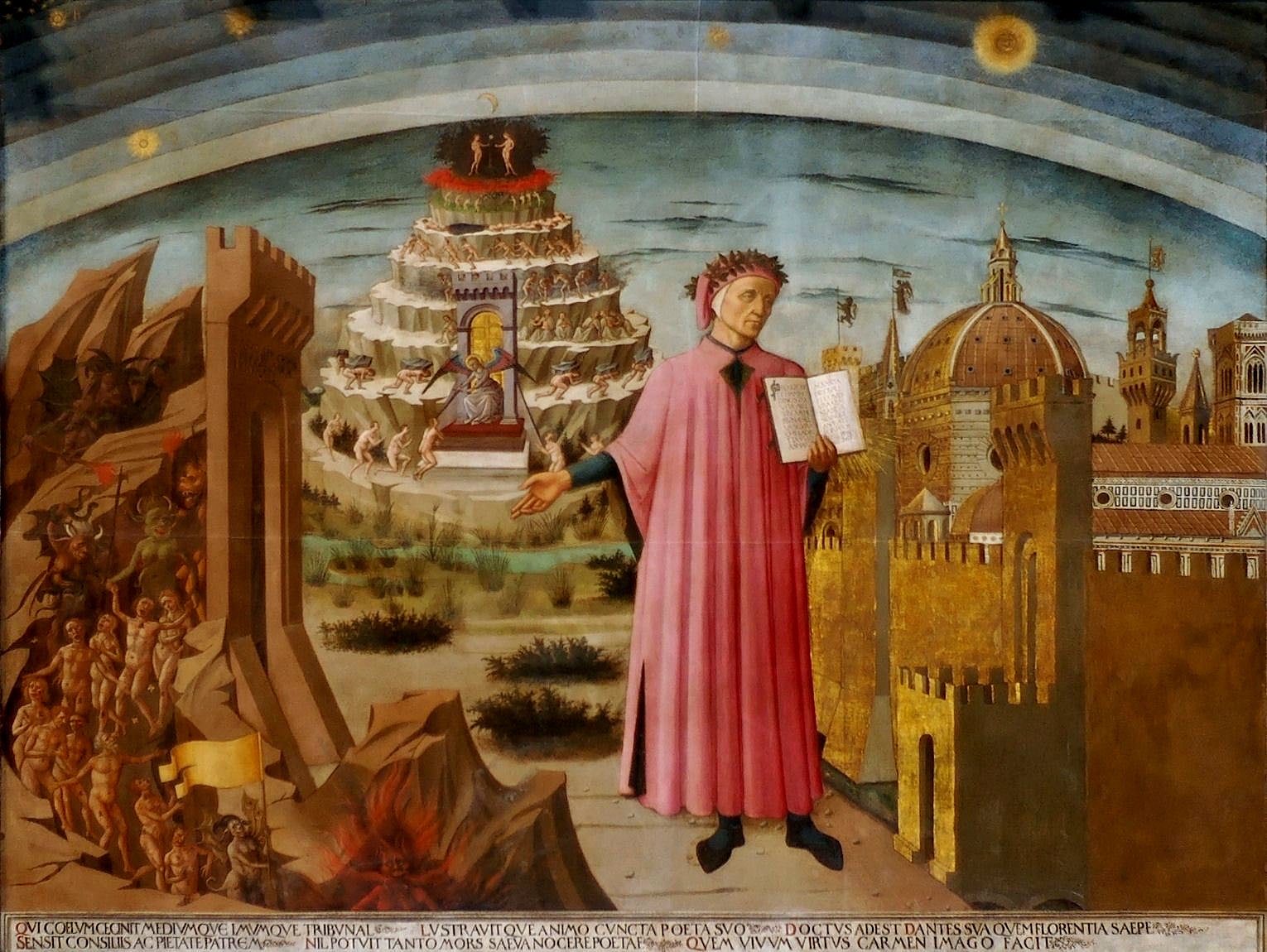 Image: La commedia illumina Firenze on the wall of Florence Cathedral, Santa Maria del Fiore