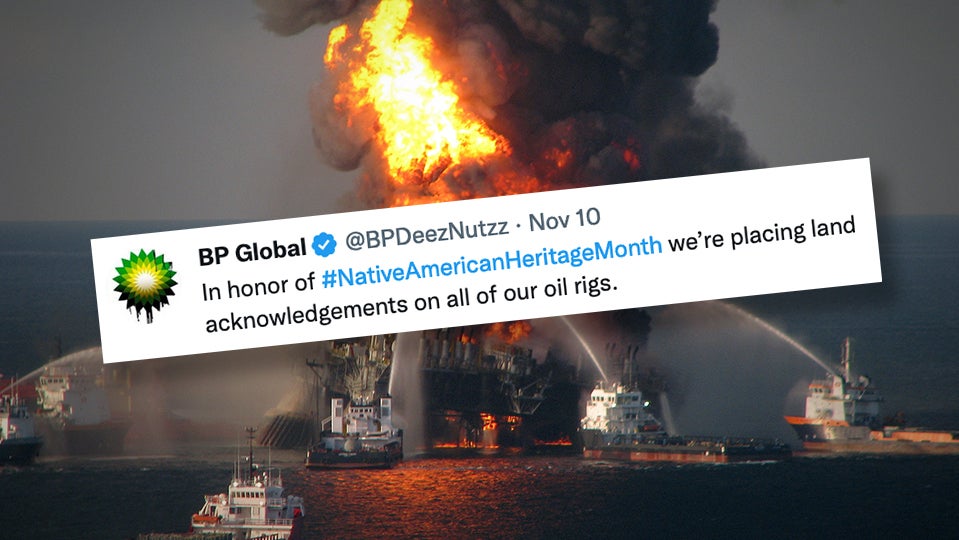 The Deepwater Horizon disaster and a @BPDeezNutzz tweet (Image: Photo: U.S. Coast Guard/Screenshot: Courtesy of Amy Westervelt)