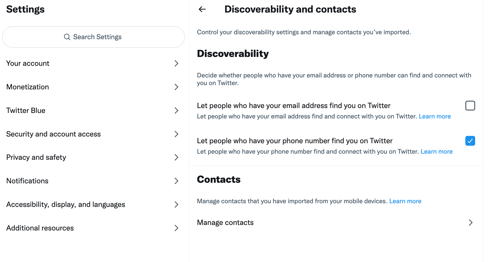Twitter's API and its discoverability settings had been exploited to grab the usernames, passwords, phone numbers, and emails in late 2021. (Screenshot: Twitter)
