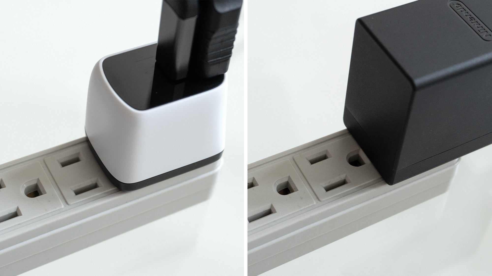 The position of the prongs on the back of the Covert Dock Mini covered a neighbouring outlet on the power bar I tested it with, but this was not a problem with the device plugged directly into a wall outlet. (Photo: Andrew Liszewski | Gizmodo)