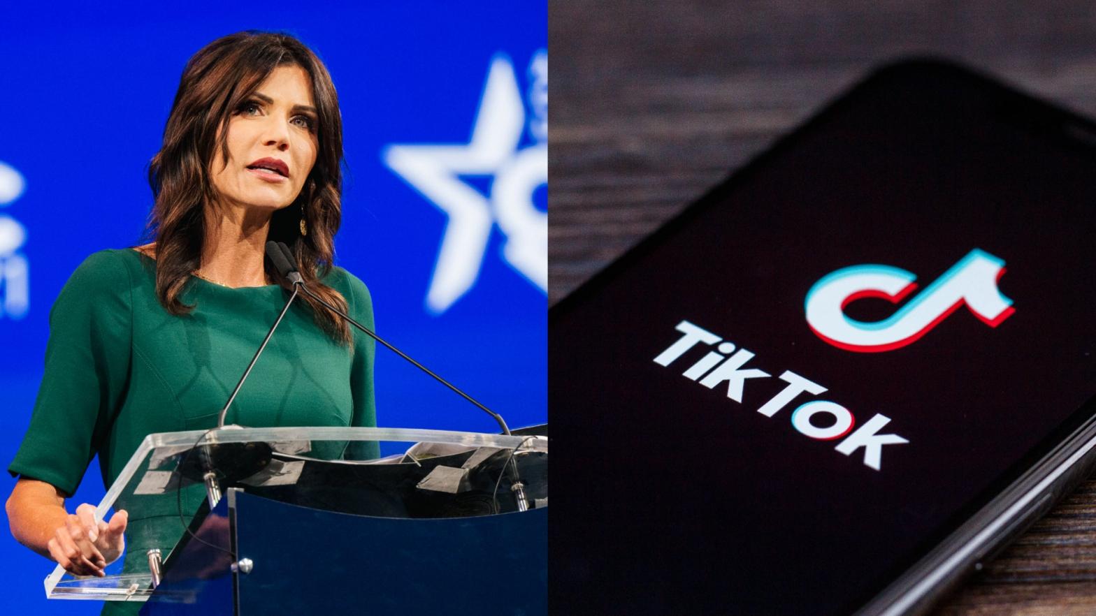 The South Dakota governor signed the executive order yesterday, immediately banning TikTok from state government devices.  (Image: Brandon Bell (Getty Images),Image: XanderSt (Shutterstock))