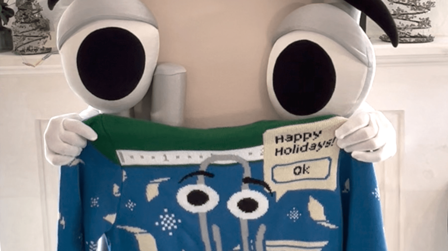 We tried on the holiday Clippy sweater. It was fine! (Image: Microsoft)