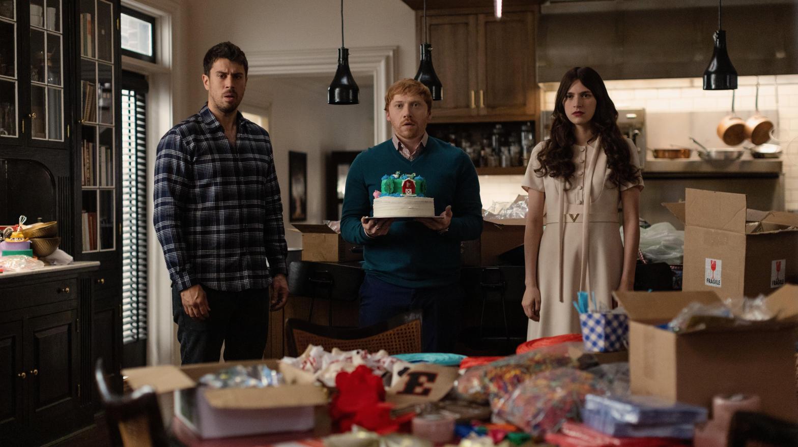 Toby Kebbell, Rupert Grint, and Nell Tiger Free in season four of Servant. (Image: Apple TV+)