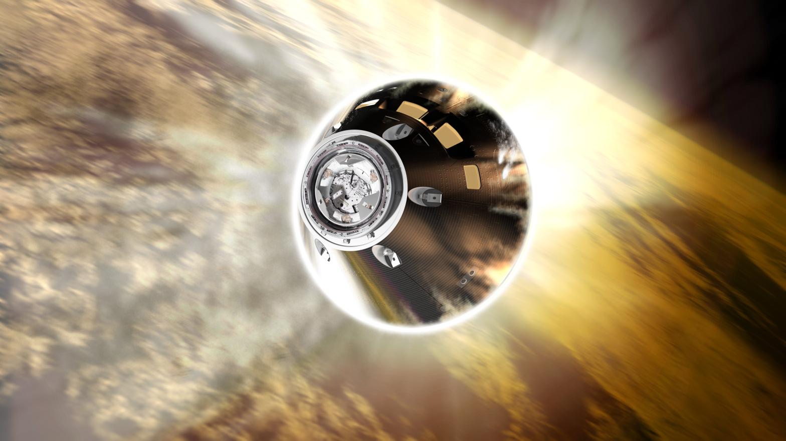 Artist's depiction of Orion during reentry. (Image: NASA)
