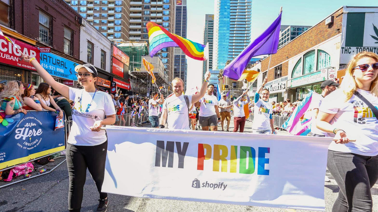 Like so many major companies come Pride Month, Shopify is ready to show their support during events like the 2017 Toronto Pride Parade. Still, the company has a very mum response as LGBTQ advocates asks the company to put its money where its mouth is. (Photo: Shawn Goldberg, Shutterstock)