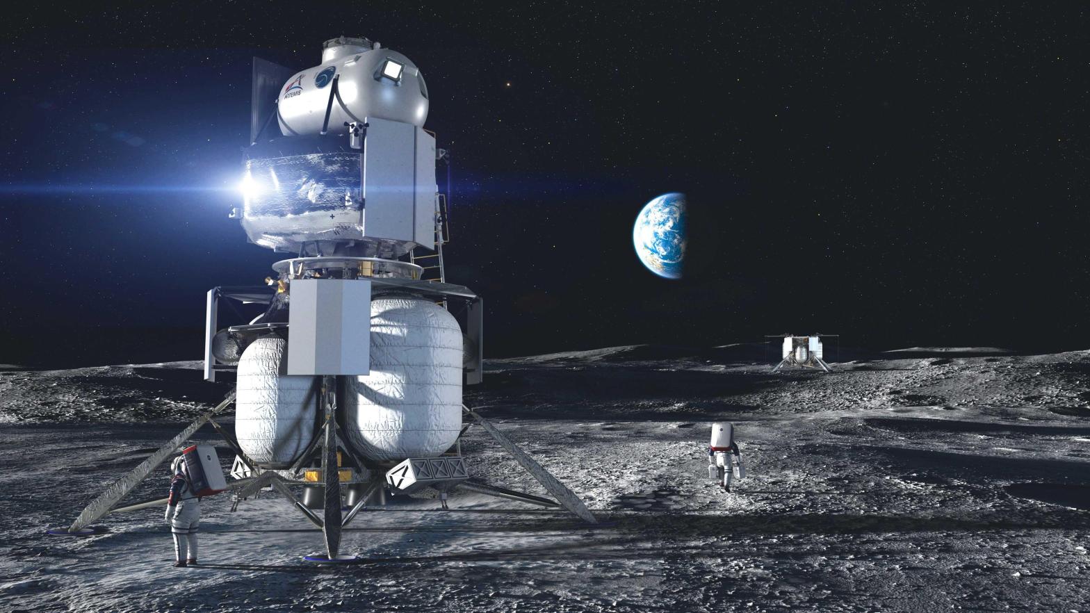 An illustration of the human lunar lander on the surface of the Moon. (Illustration: Blue Origin)