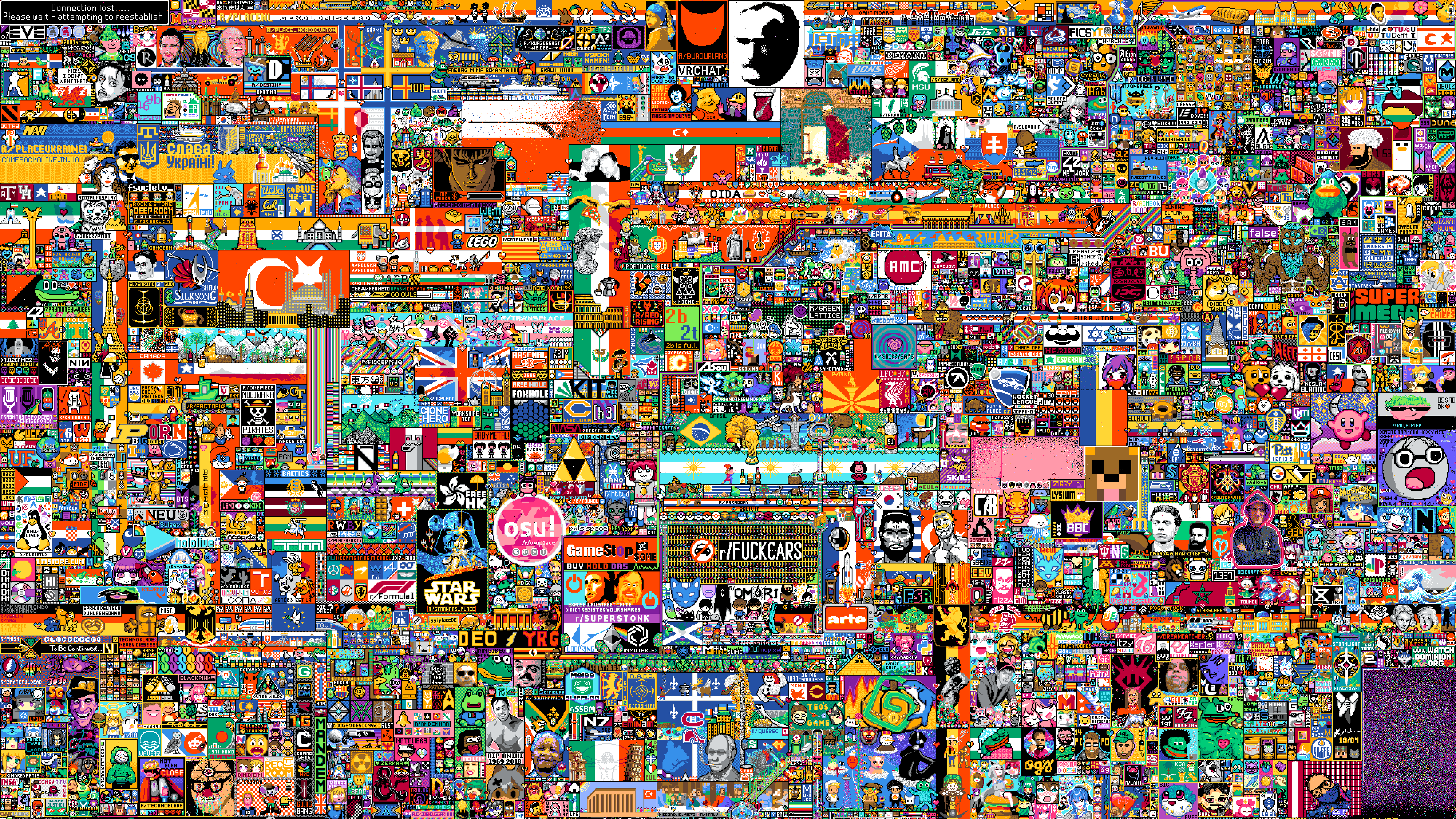 A portion of the r/place image created by hundreds of Reddit users over just a few days. (Image: Reddit)