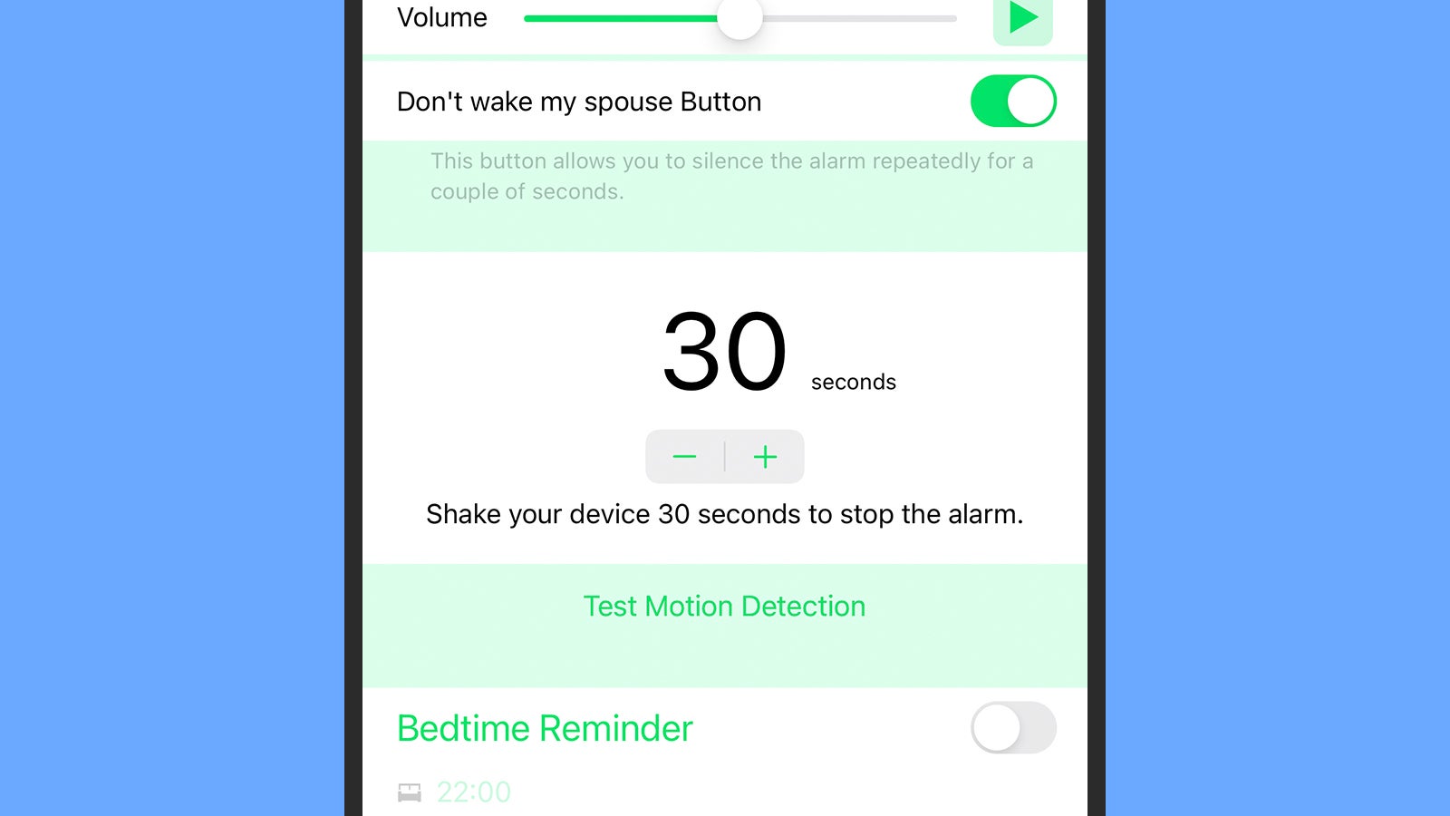 Get up and move to silence the alarm. (Screenshot: Motion Alarm Clock)