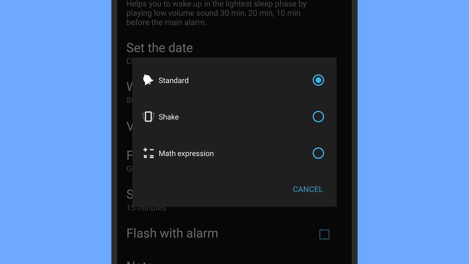 Alarm Clock for Me wants something from you before it will be silenced. (Screenshot: Alarm Clock for Me)